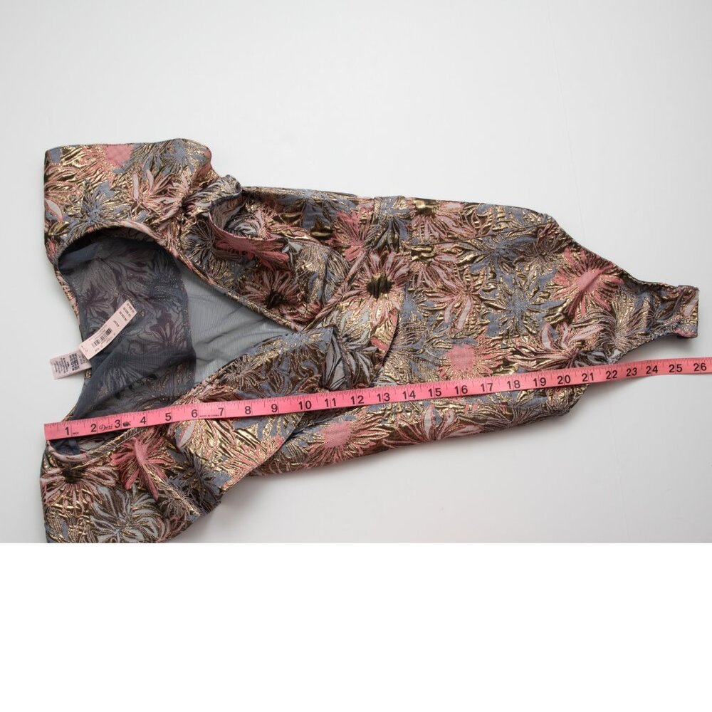 Victoria's Secret Bodysuit Brocade Ruffle Mesh Back Metallic Gold Pink XS New - Picture 9 of 9